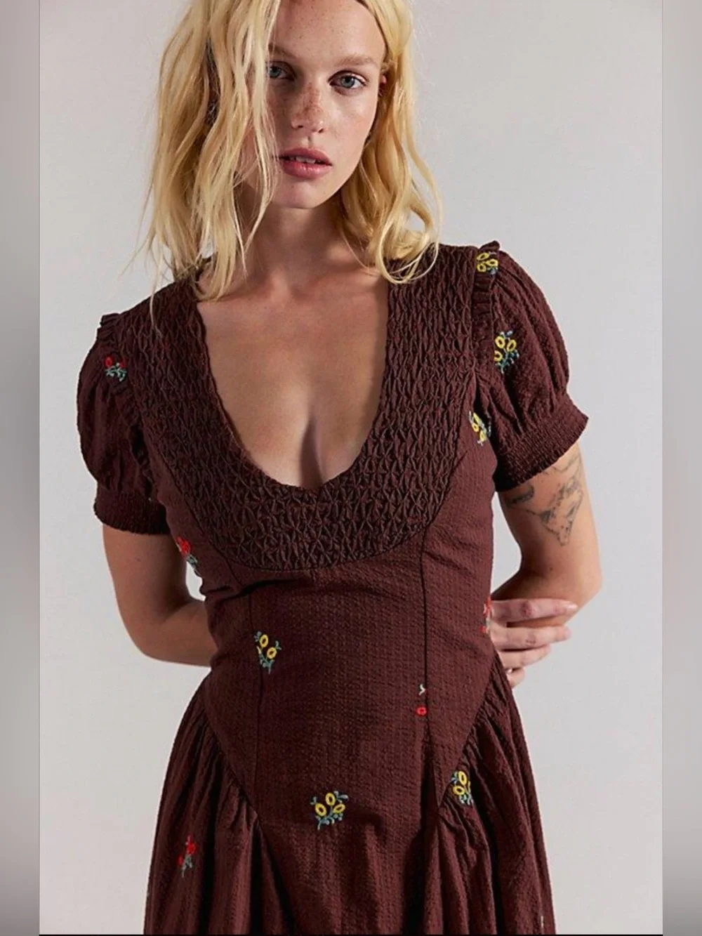 NWT Free People Maisie Midi Dress in Cocoa Brown